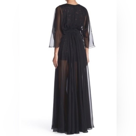 Lotus Threads Black Chiffon Maxi Overlay Lace Romper Gown - Picture 5 of 5